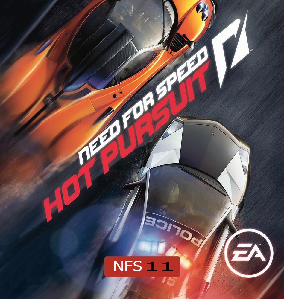 Need For Speed Hot Pursuit 2010 Game Best Car, Moto Bike Racing Game Highly Compressed A high-speed chase between a police car and a sports car, with the police car's lights flashing. The scene is set on a dark road at night, with the cars racing towards each other. The title "Need for Speed: Hot Pursuit" is prominently displayed in bold red letters, along with the EA logo and NFS 11 label. The image captures the thrill and excitement of the game.